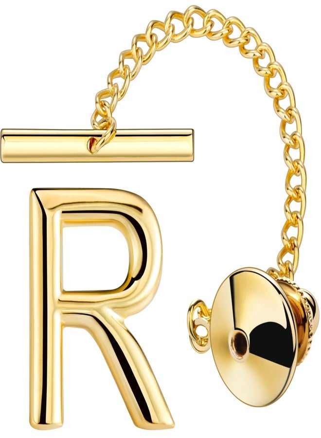 AMITER Men Tie Tack, Initial A-Z Gold Tie Pin with Chain Clips for Necktie, Bow Tie & Hat - Image 1