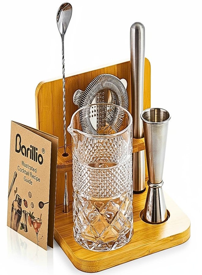 Barillio 24 Oz Crystal Cocktail Mixing Glass with Bamboo Stand & Bar Tools | Seamless Lead-Free Crystal, Weighted Base Stirring Pitcher | Including Muddler, Mixing Spoon, Jigger and Strainer - Image 1