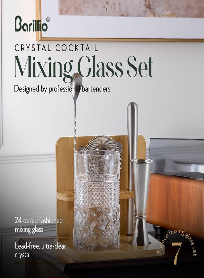 Barillio 24 Oz Crystal Cocktail Mixing Glass with Bamboo Stand & Bar Tools | Seamless Lead-Free Crystal, Weighted Base Stirring Pitcher | Including Muddler, Mixing Spoon, Jigger and Strainer - Image 2