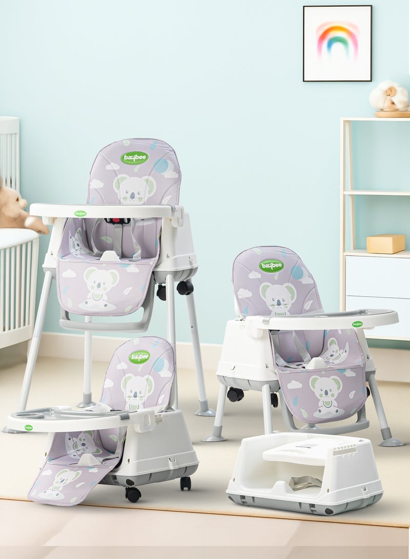 BAYBEE 4 In 1 Nuvella Convertible Baby High Chair For Kids With Adjustable Height And Footrest Baby Chair Toddler Feeding Chair Booster Seat With Food Tray, Wheels &  Safety Belt Kids High Chair For Baby Toddlers 6 Months To 4 Years Grey - Image 1