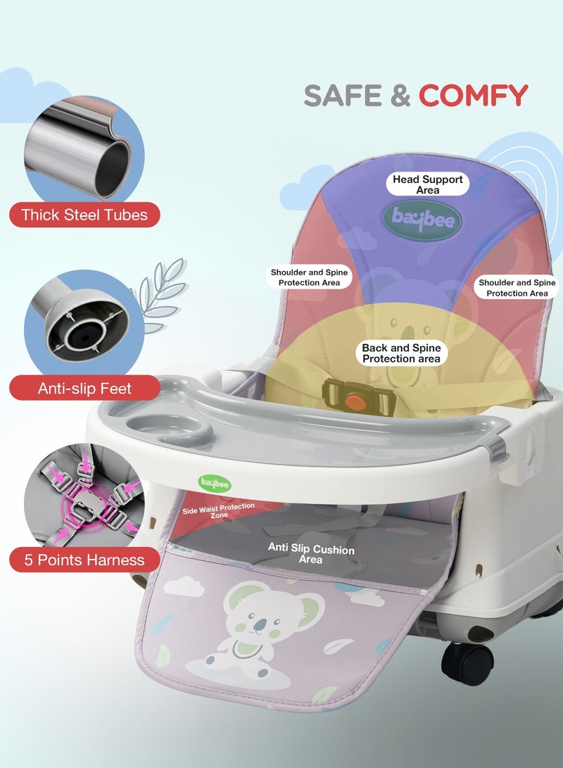 BAYBEE 4 In 1 Nuvella Convertible Baby High Chair For Kids With Adjustable Height And Footrest Baby Chair Toddler Feeding Chair Booster Seat With Food Tray, Wheels &  Safety Belt Kids High Chair For Baby Toddlers 6 Months To 4 Years Grey - Image 5