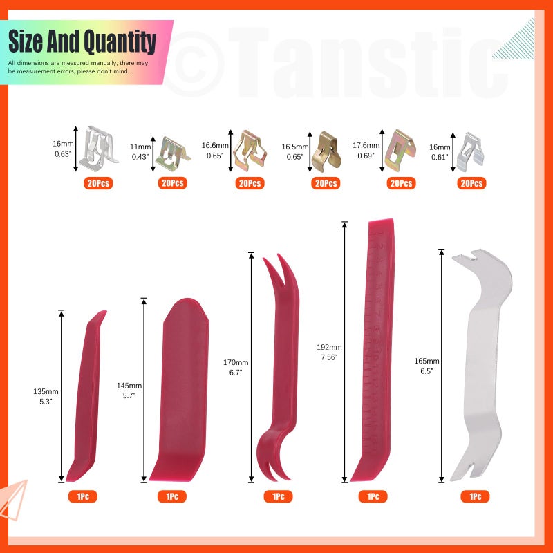 Tanstic 125Pcs 6 Types Trim Panel Clips Kit, including Metal Retainer Clips Automotive Car Interior Trim Clips Moulding Fastener with Trimming Tools for Cars Trucks - Image 2
