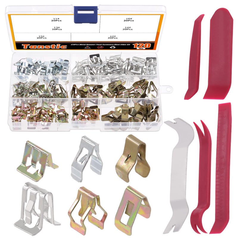 Tanstic 125Pcs 6 Types Trim Panel Clips Kit, including Metal Retainer Clips Automotive Car Interior Trim Clips Moulding Fastener with Trimming Tools for Cars Trucks - Image 1