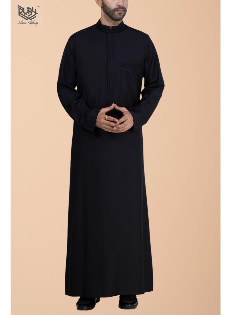 RUBY ISLAMIC CLOTHING Premium Black Saudi Thobe with Collar & Elegant Embroidery kandura jubbah - Image 2