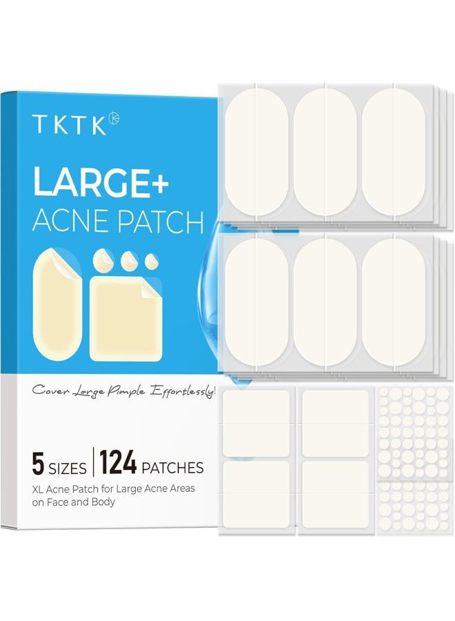 TKTK ملصقات حب الشباب الكبيرة للوجه، ملصقات حب الشباب XL 60x30mm، ضمادات هيدروكوليد كبيرة للجسم، الظهر، الجبين، الذقن، الرقبة، بقع حب الشباب (بيضاوي، مربع، نقطة) - Image 1