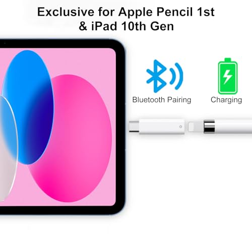 APETOO USB-C to Pencil Adapter for Apple Pencil 1st Gen, Male Type-C to for Lightning Pencil Charger Adapter Bluetooth Pairing Connector for iPad 10th Gen/iPad (A16) 11-in 2025, White - Image 4