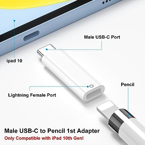 APETOO USB-C to Pencil Adapter for Apple Pencil 1st Gen, Male Type-C to for Lightning Pencil Charger Adapter Bluetooth Pairing Connector for iPad 10th Gen/iPad (A16) 11-in 2025, White - Image 2
