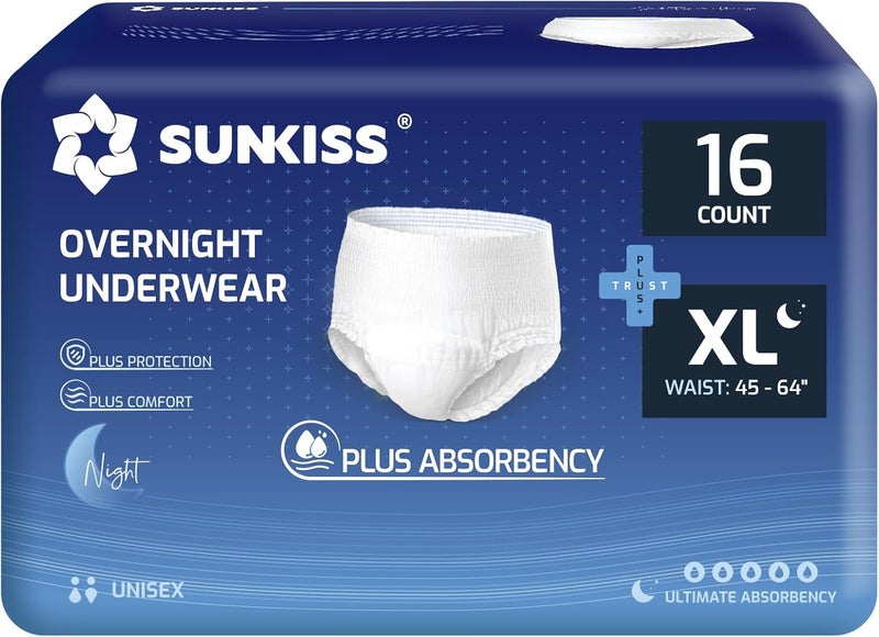 SUNKISS TrustPlus Incontinence Disposable Underwear for Men and Women Adult Pull Ups with Heavy Absorbency Leak Protection Odor Control XLarge Overnight 64 Count 4 Packs of 16 - Image 1