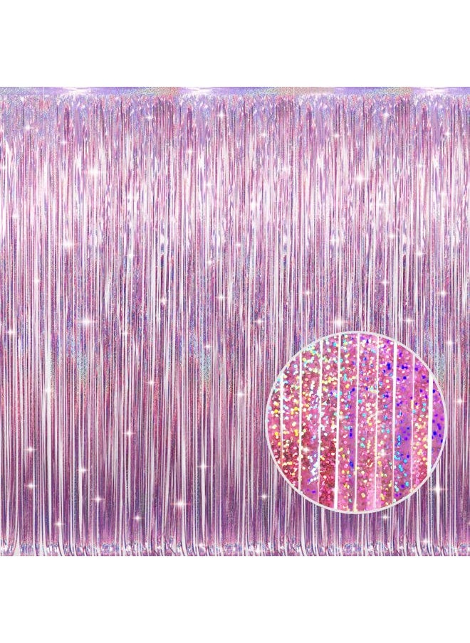 GOER 3.2 ft x 8.2 ft Metallic Tinsel Foil Fringe Curtains Party Photo Backdrop Party Streamers for Birthday,Graduation,New Year Eve Decorations Wedding Decor(1 Pack,Laser Pink)  - Image 1