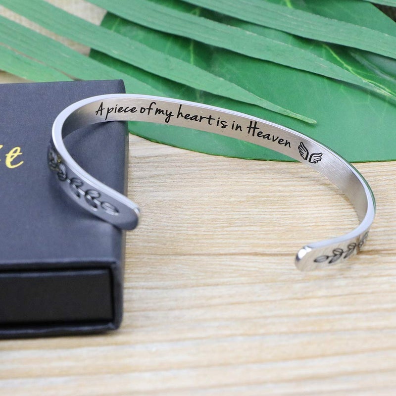 MEMGIFT Memorial Bracelet In Memory of Jewelry Gift Remembering Loss of One You Loved Cuff Bracelets (A piece of my heart is in Heaven) - Image 5