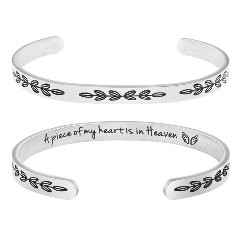 MEMGIFT Memorial Bracelet In Memory of Jewelry Gift Remembering Loss of One You Loved Cuff Bracelets (A piece of my heart is in Heaven) - Image 1