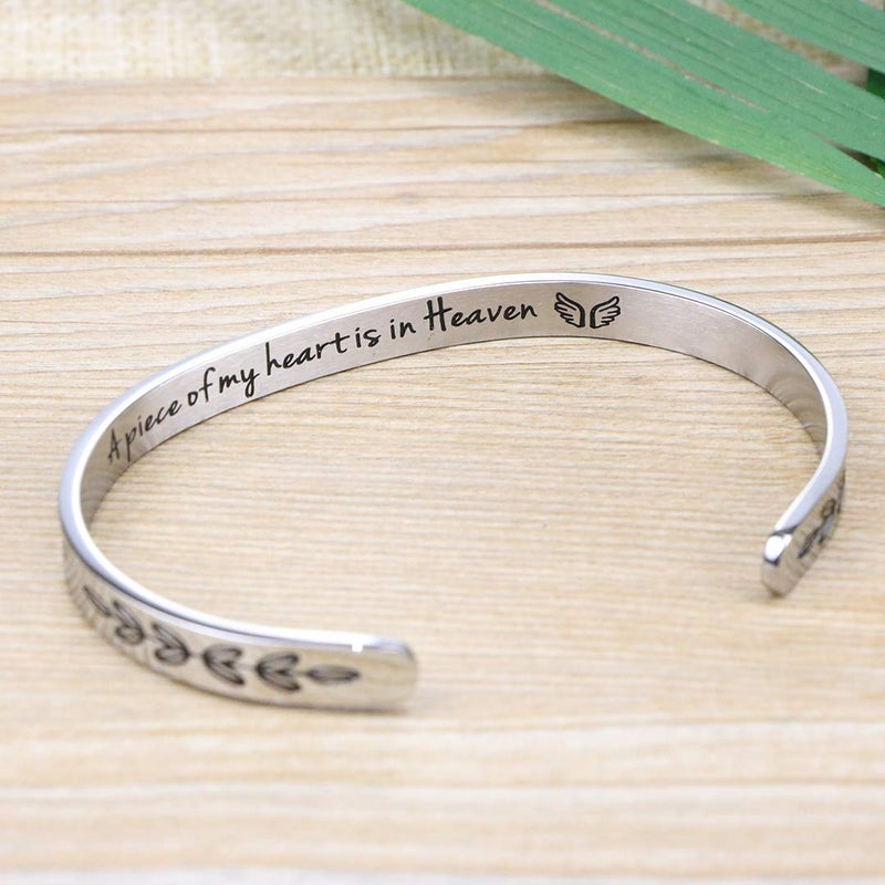 MEMGIFT Memorial Bracelet In Memory of Jewelry Gift Remembering Loss of One You Loved Cuff Bracelets (A piece of my heart is in Heaven) - Image 3
