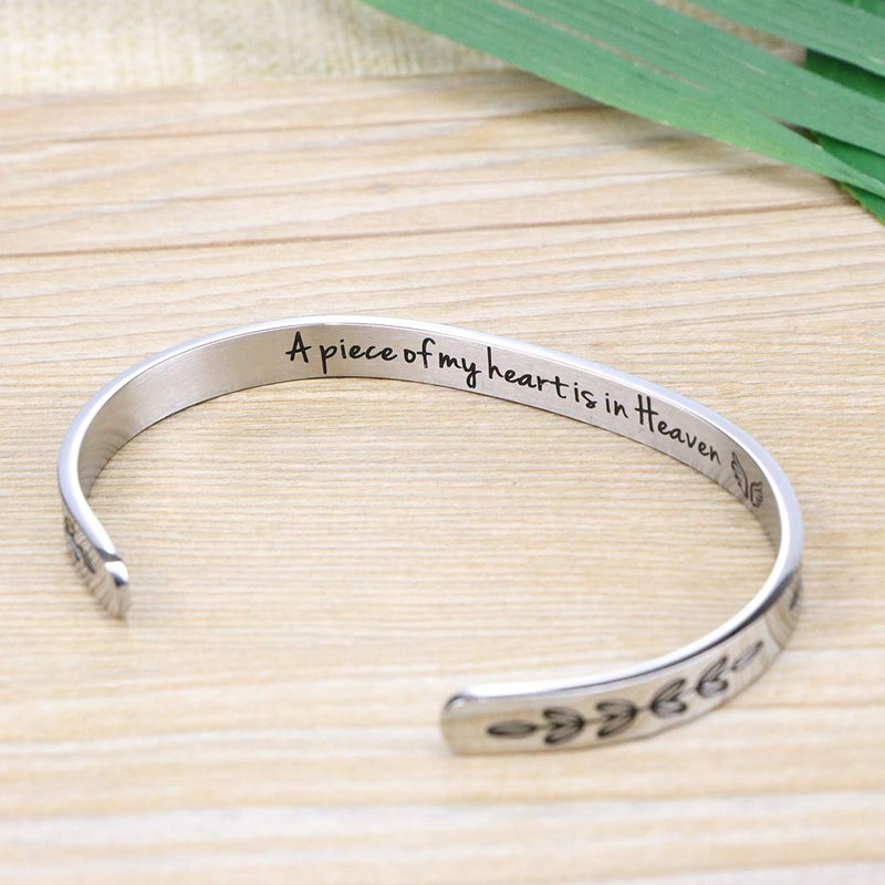 MEMGIFT Memorial Bracelet In Memory of Jewelry Gift Remembering Loss of One You Loved Cuff Bracelets (A piece of my heart is in Heaven) - Image 2