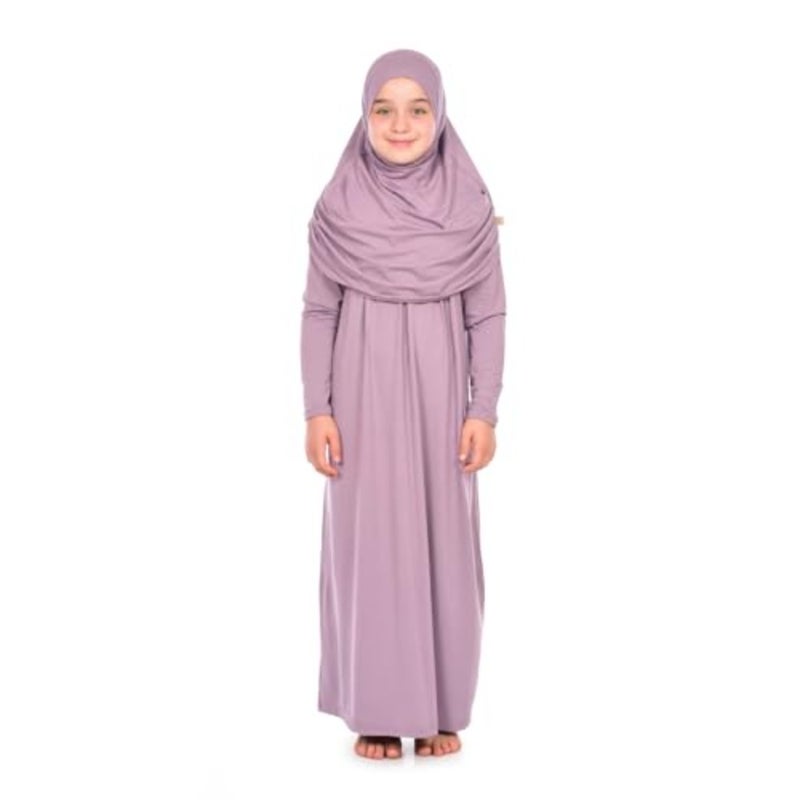 ihvan Online فستان إسلامي للبنات، فستان صلاة إسلامي قطعة واحدة بأكمام طويلة مع حجاب - Image 1