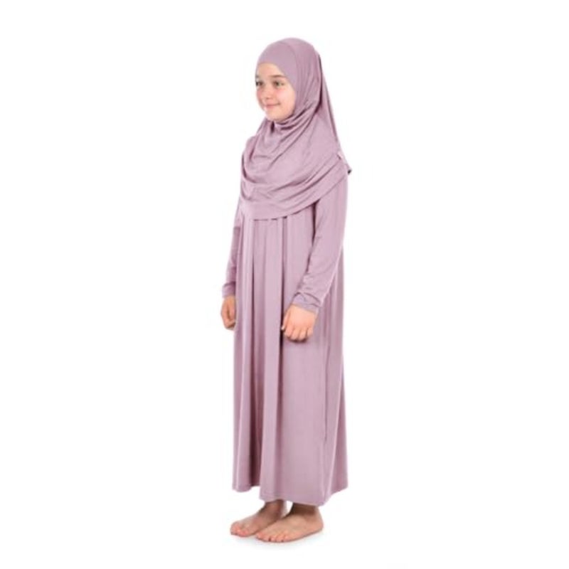 ihvan Online فستان إسلامي للبنات، فستان صلاة إسلامي قطعة واحدة بأكمام طويلة مع حجاب - Image 3