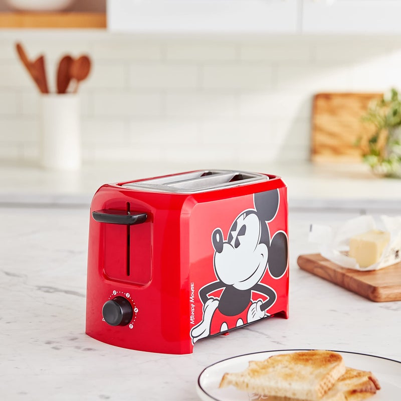 Disney Mickey Mouse 2-Slice Toaster by Select Brands - Mickey Mouse Toaster - Disney Kitchen Accessories - Features Crumb Tray & High Rise Toast Lift - Red - Image 2