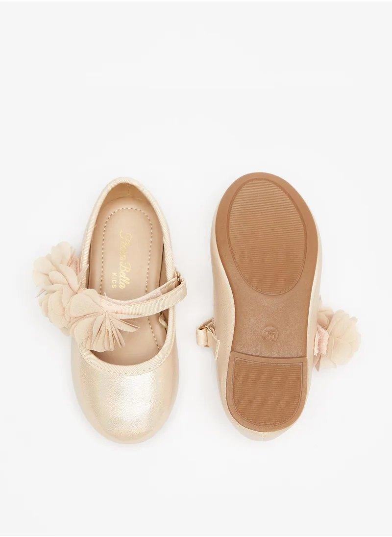 Flora Bella By Shoexpress Girls Textured Round Toe Ballerina Shoes with Hook and Loop Closure Ramadan Collection