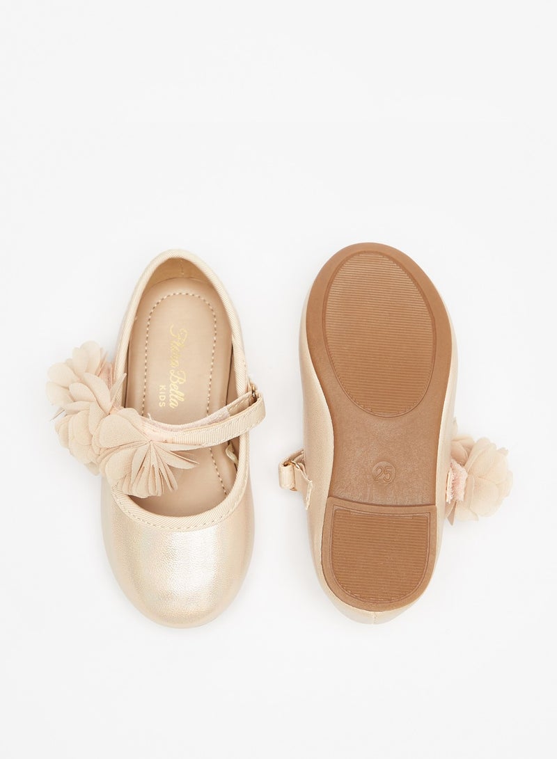 Girls Textured Round Toe Ballerina Shoes with Hook and Loop Closure Ramadan Collection