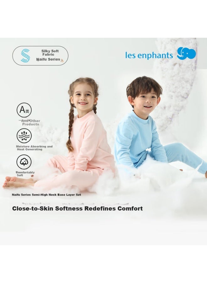 Les Enphants Kids Moisture-absorbing Thermal Underwear Set Uni Peach Pink 80cm - Image 1