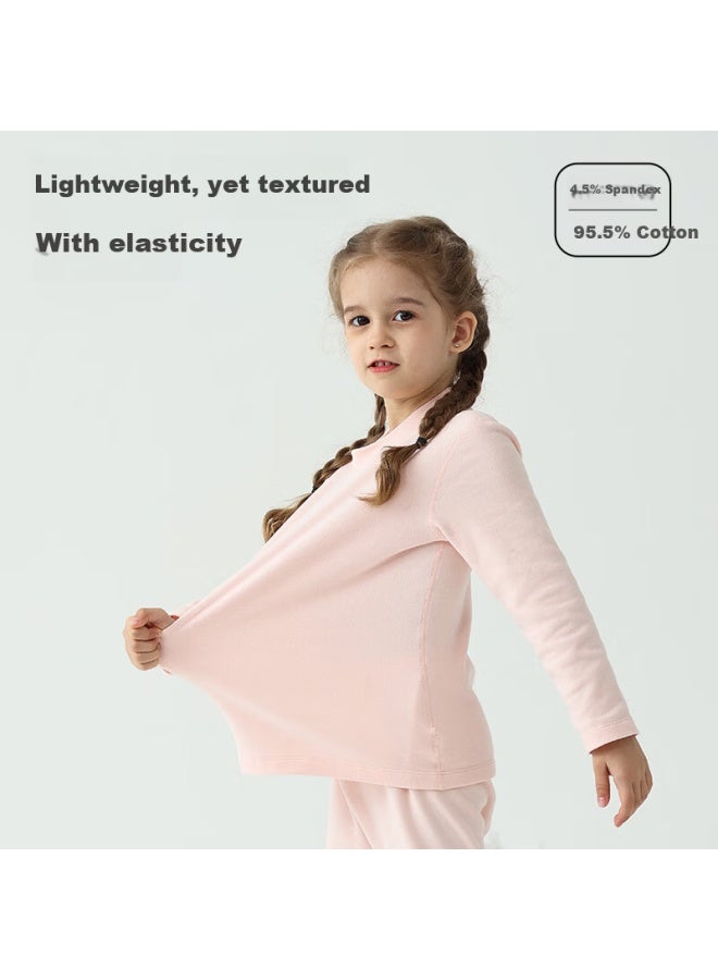 Les Enphants Kids Moisture-absorbing Thermal Underwear Set Uni Peach Pink 80cm - Image 3