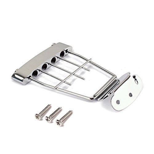 ULTNICE 4 String Guitar Tailpiece Bridge with Screws for Archtop Electric Bass Guitar 5.35 Inch Spacing Adjustable Plated Replacement Part - Image 1