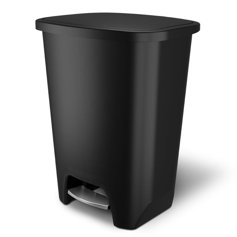Glad Premium 20 Gallon Trash Can Plastic Kitchen Waste Bin with Odor Protection of Lid Stainless Steel Step On Foot Pedal and Garbage Bag Rings Black