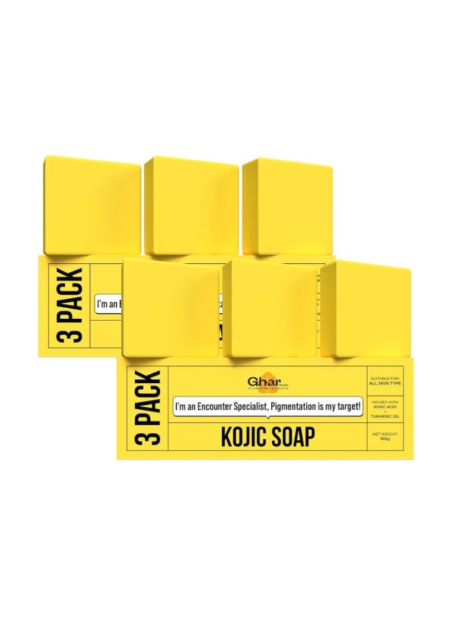GHAR SOAPS Kojic Acid 2% Soap with Niacinamide | For Pigmentation, Sun damage, Brightening Underarm & Reduces Dark Spot | Soap for Men & Women | Suitable for All Skin Types | (100 g x 6) - Image 1