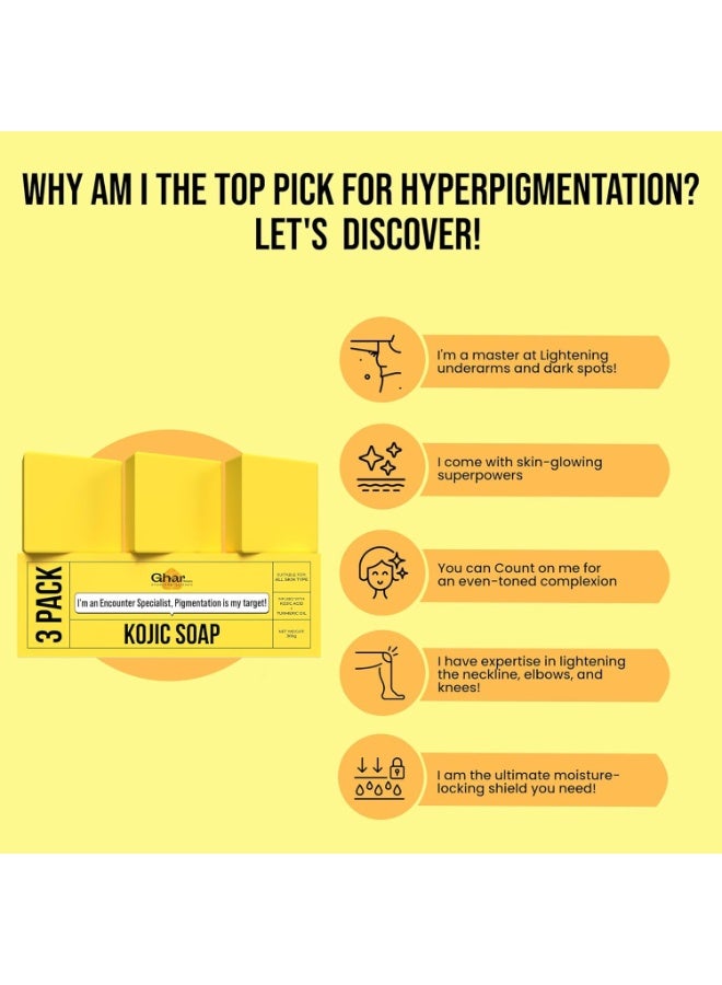 GHAR SOAPS Kojic Acid 2% Soap with Niacinamide | For Pigmentation, Sun damage, Brightening Underarm & Reduces Dark Spot | Soap for Men & Women | Suitable for All Skin Types | (100 g x 6) - Image 2