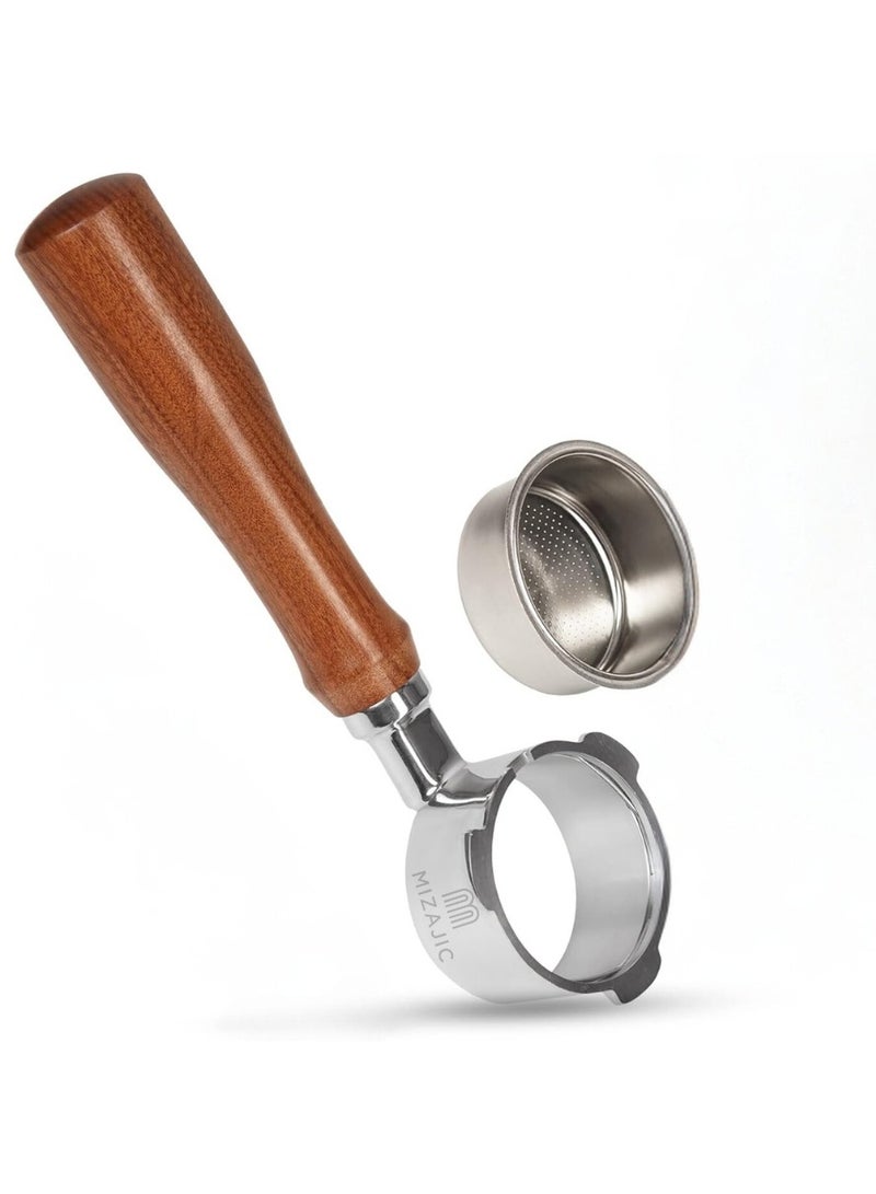 مزاجك فلتر بورتافلتر بدون قاع 54 مم لماكينات القهوة سلسلة سيج/بريفيل باريستا 870/875/878/880، فلتر عاري مع سلة بديلة من الفولاذ المقاوم للصدأ ومقبض من خشب الورد - Image 1