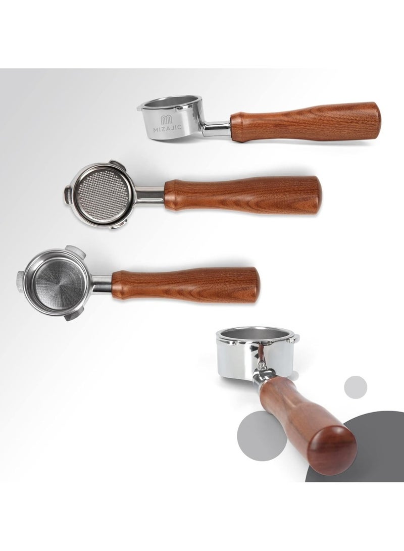 مزاجك فلتر بورتافلتر بدون قاع 54 مم لماكينات القهوة سلسلة سيج/بريفيل باريستا 870/875/878/880، فلتر عاري مع سلة بديلة من الفولاذ المقاوم للصدأ ومقبض من خشب الورد - Image 2