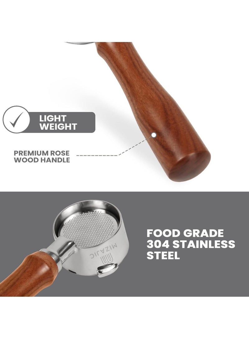 مزاجك فلتر بورتافلتر بدون قاع 54 مم لماكينات القهوة سلسلة سيج/بريفيل باريستا 870/875/878/880، فلتر عاري مع سلة بديلة من الفولاذ المقاوم للصدأ ومقبض من خشب الورد - Image 3