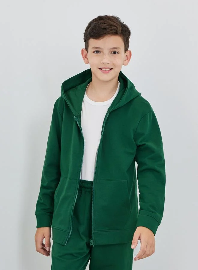 Styli Styli Green Full Zip Hoodie with Pockets