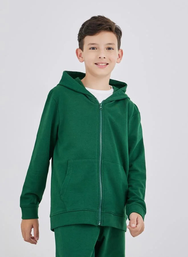 Styli Styli Green Full Zip Hoodie with Pockets