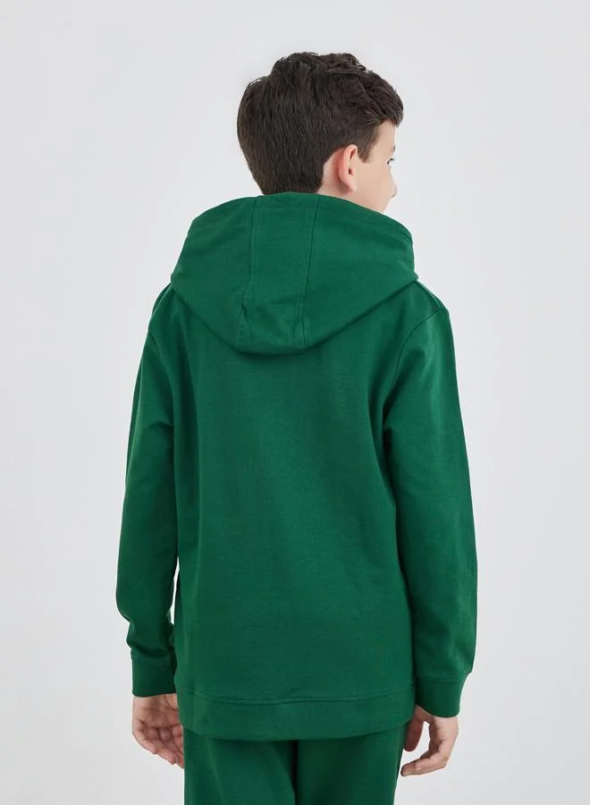 Styli Styli School Uniform Green Full Zip Hoodie with Pockets