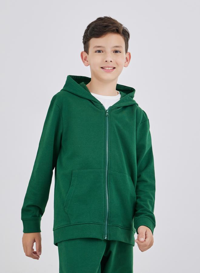 Styli School Uniform Green Full Zip Hoodie with Pockets - Image 2