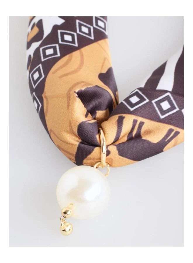 Jimmy Key  Brown Pearl Detailed Scarf Necklace. for Women | Best Price UAE