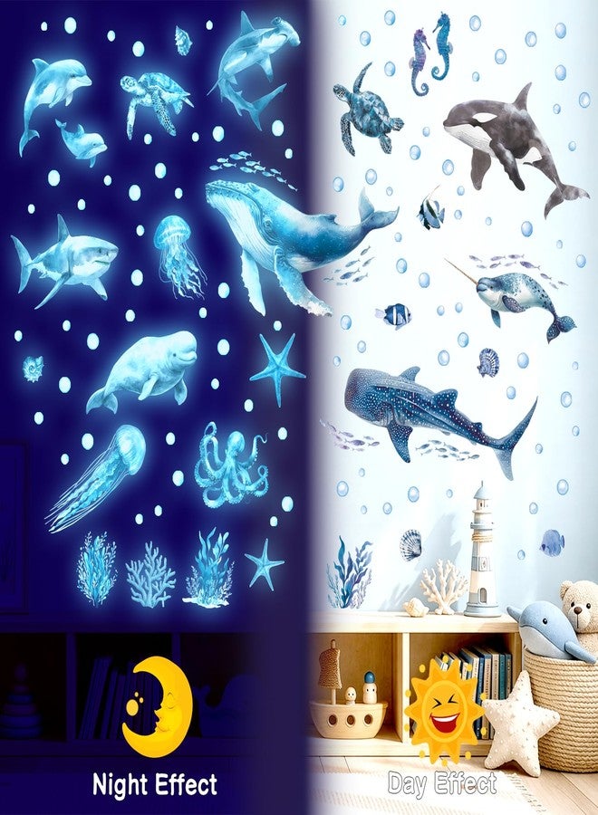 DECOWALL Glow in the Dark Ocean Animals Wall Stickers – Whale, Shark, Dolphin and Octopus Sea Life Glow Wall Decals for Kids Bedroom Nursery Playroom Decor (GDS4-7003) - Image 2