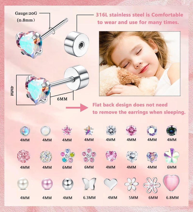 YADOCA 24Pairs Hypoallergenic Earrings for Girls Women - ð‘ºð’–ð’“ð’ˆð’Šð’„ð’‚ð’ ð‘ºð’•ð’†ð’†ð’ Screw Back Earring Cute Kids Baby Toddler Earrings 4mm Tiny Screwback Flat Back Stud Earring Set Age: Over 3 Years Old - Image 2