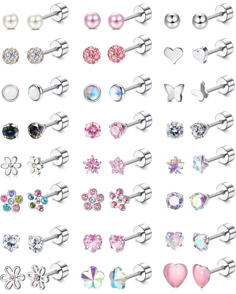 YADOCA 24Pairs Hypoallergenic Earrings for Girls Women - ð‘ºð’–ð’“ð’ˆð’Šð’„ð’‚ð’ ð‘ºð’•ð’†ð’†ð’ Screw Back Earring Cute Kids Baby Toddler Earrings 4mm Tiny Screwback Flat Back Stud Earring Set Age: Over 3 Years Old - Image 1