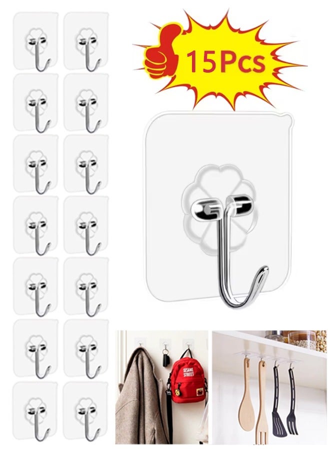 15-Piece Heavy Duty Wall Hooks Transparent 6cm  - Image 1