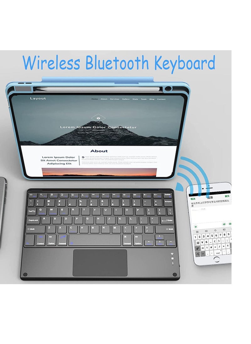 10 Inch Portable Wireless Bluetooth Keyboard with Touchpad Multi Function Media Keys Gaming Office Keypad for Smartphone Desktop Computer Tablet Laptop
