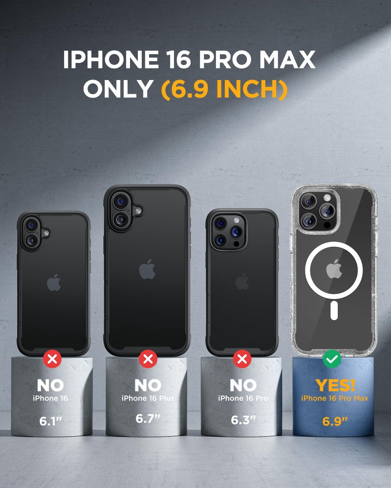 Miracase for iPhone 16 Pro Max Case 6.9'', [Bubble Free] Full-Body Bumper Phone case with Built-in Full Glass Screen &Lens Protector,Compatible with MagSafe,Drop Proof 16 Pro Max Cover,Clear Glitter - Image 2