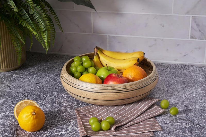 LEXA Bamboo Fruit Bowl for Kitchen Counter 12 Inch Large  Round Artisan Lacquered Wooden Fruit Bowl or Candy Bowl Handcrafted Bamboo Fruit Basket for Kitchen  Home Decor Black - Image 2
