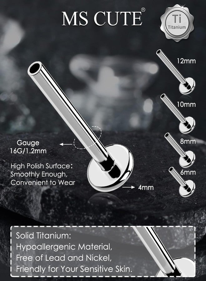MS CUTE G23 Titanium Flat Back Post (Post Only), Threadless Push Pin & Internally Threaded, 16G/18G/20G, 4.5-14mm, Silver/Gold/Black, Round/Heart/Star/Flower Base for Nose, Helix, Tragus, 2pcs, 16g - Image 3