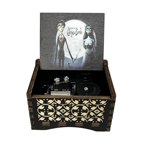 Teykst CorpseBride Wind up Wooden Music Box Antique Wooden Case with Engraved Design Decorative Collectible Gifts for BirthdayValentines Day Halloween Christmas Windup Style - Image 3