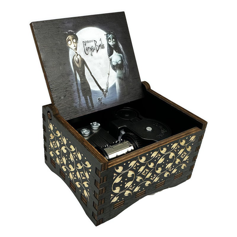 Teykst CorpseBride Wind up Wooden Music Box Antique Wooden Case with Engraved Design Decorative Collectible Gifts for BirthdayValentines Day Halloween Christmas Windup Style - Image 2