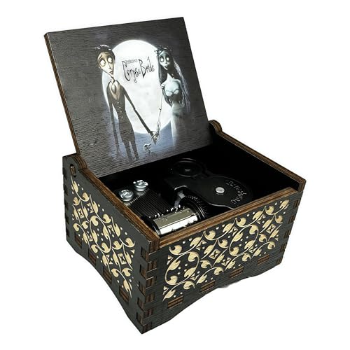 Teykst CorpseBride Wind up Wooden Music Box Antique Wooden Case with Engraved Design Decorative Collectible Gifts for BirthdayValentines Day Halloween Christmas Windup Style - Image 1