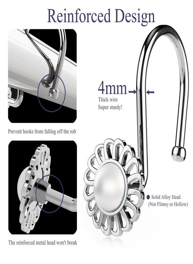 iToplin Silver Shower Curtain Hooks Rings, Decorative Shower Curtain Hangers, Heavy Duty Metal Shower Rings, Sunflower Shower Hooks for Shower Curtain Rod and Liner, Bathroom Curtain Hooks, Chrome, iToplin - Image 5