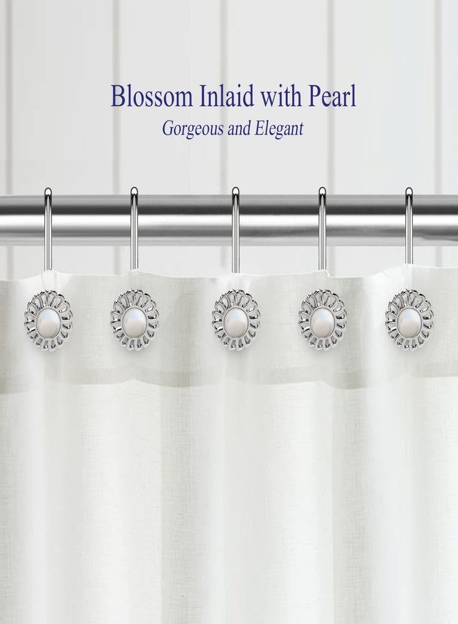 iToplin Silver Shower Curtain Hooks Rings, Decorative Shower Curtain Hangers, Heavy Duty Metal Shower Rings, Sunflower Shower Hooks for Shower Curtain Rod and Liner, Bathroom Curtain Hooks, Chrome, iToplin - Image 2