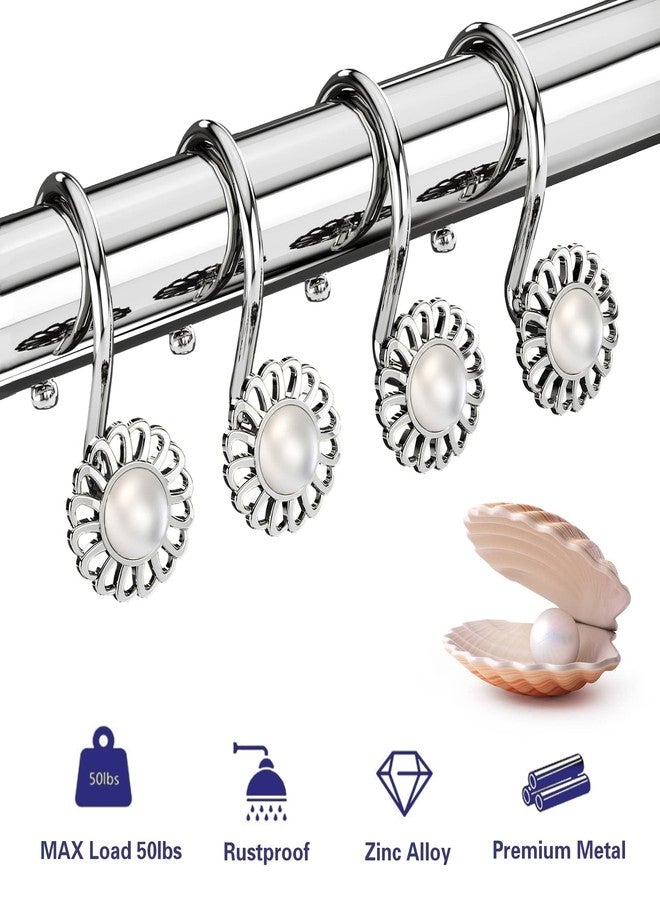iToplin Silver Shower Curtain Hooks Rings, Decorative Shower Curtain Hangers, Heavy Duty Metal Shower Rings, Sunflower Shower Hooks for Shower Curtain Rod and Liner, Bathroom Curtain Hooks, Chrome, iToplin - Image 3